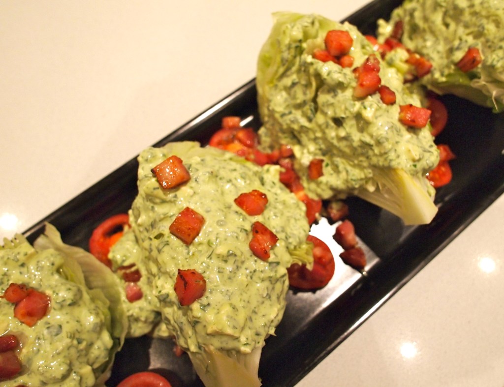 Wedge Salad with Basil Green Goddess & Blue Cheese Dressing