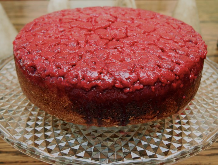 Raspberry Almond Upside Down Cake