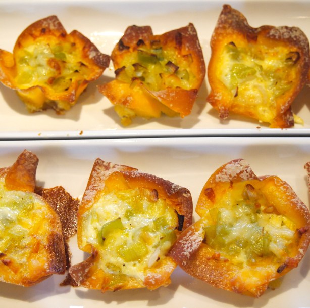 Leek & Gruyere Mini Wonton Wrapper Quiches