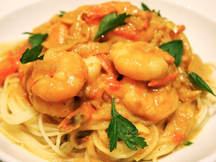 Spicy Prawns with Angel Hair Pasta