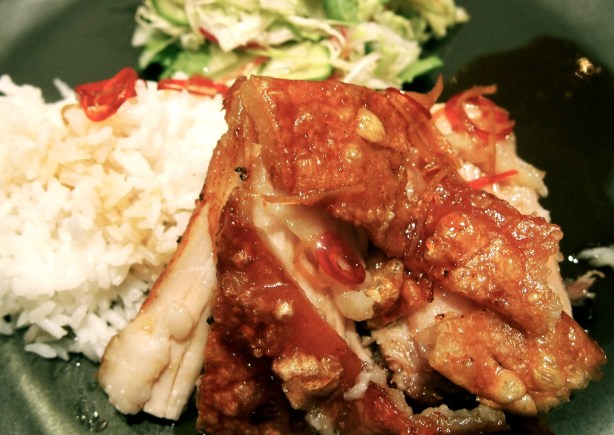 Crispy Asian Pork Belly with Chilli Caramel Vinegar and Apple, Fennel Slaw