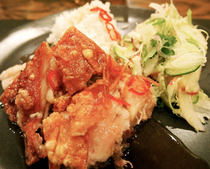 Crispy Asian Pork Belly with Chilli Caramel Vinegar and Apple, Fennel Slaw
