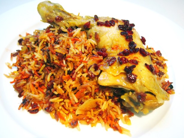Shirin Polow - Persian Jewelled Rice with Saffron Poached Chicken