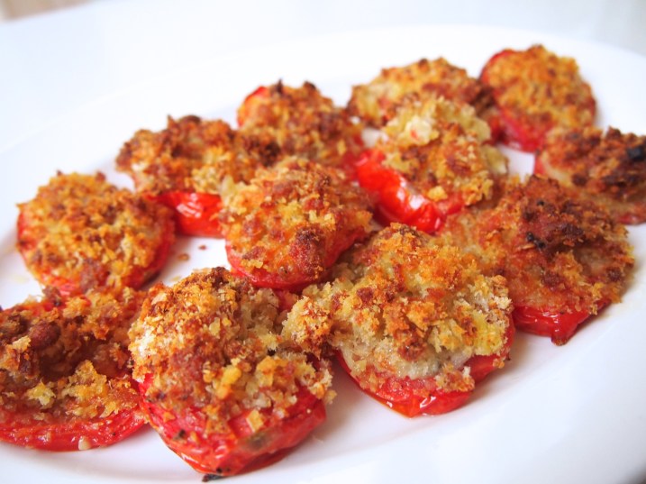 Roast Tomatoes with Garlic, Gorgonzola & Herbs