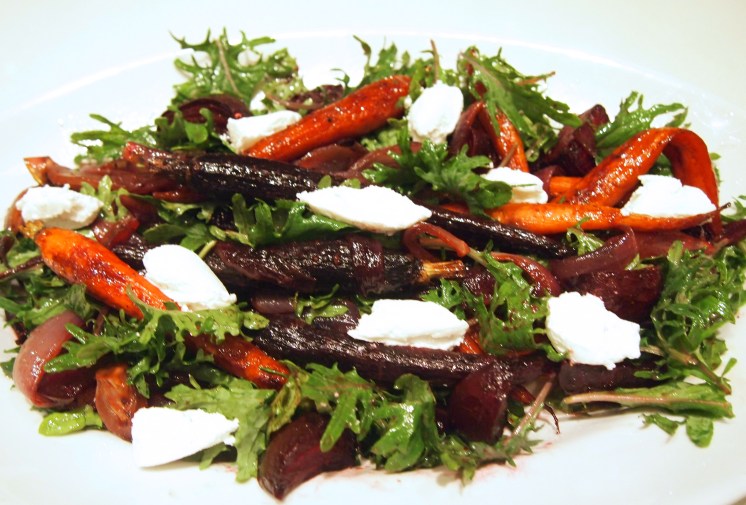 Roast Beetroot, Carrot & Red Onion Salad with Goats Curd