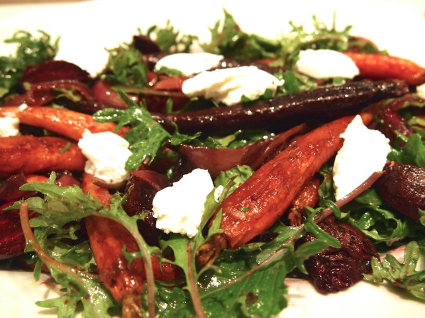 Roast Beetroot, Carrot & Red Onion Salad with Goats Curd