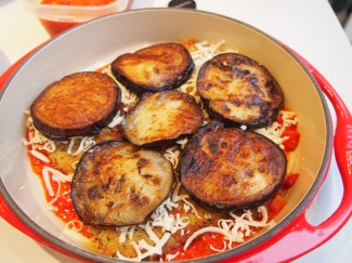 Assembling Veal & Eggplant Parmigiana