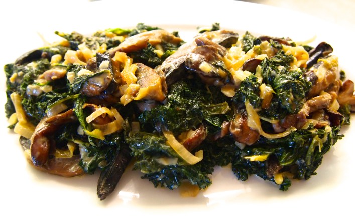 A Fantastic Thanksgiving Side Dish - Miso Creamed Kale with Shiitake Mushrooms