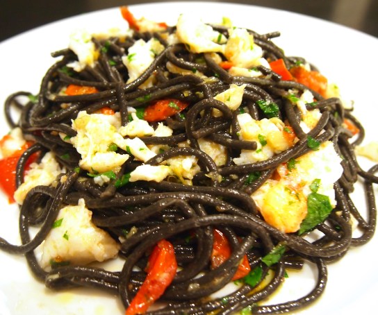 Crab Pasta with Chilli, Garlic & Squid Ink Linguini