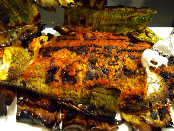 Ikan Bakar - Grilled Fish in Banana Leaves with Samabal Marnade