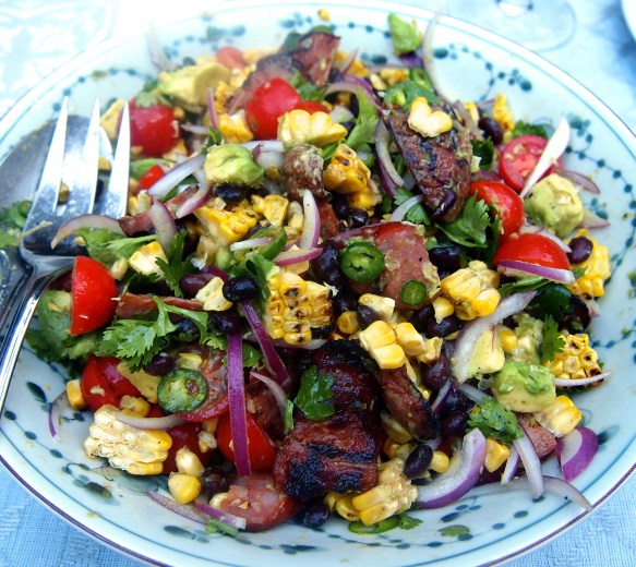 Best Ever Summer Salad - Grilled Chorizo, Corn & Black Bean Salad with Jalapeño Dressing
