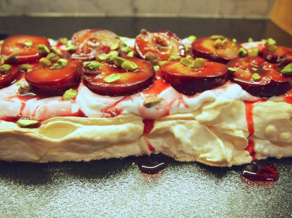A Light Christmas Dessert - Roasted Plum & Yogurt Pavlova