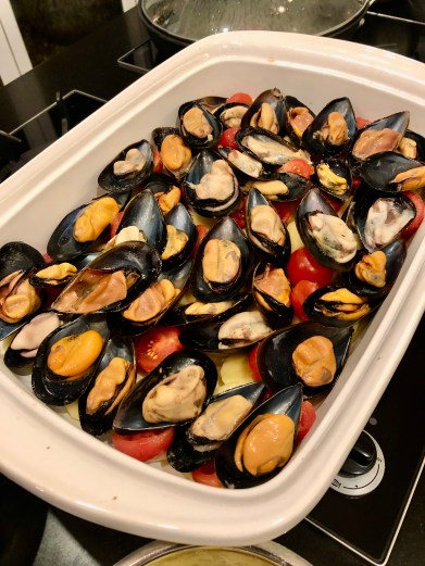 Mussel, Potato & Rice Tray Bake