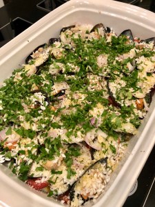 Mussel, Potato & Rice Tray Bake