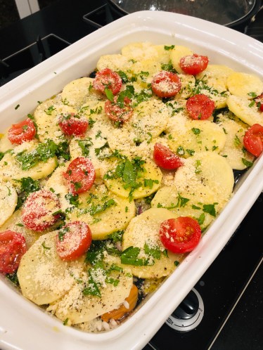 Mussel, Potato & Rice Tray Bake