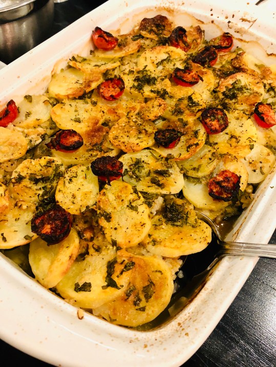 Mussel, Potato & Rice Tray Bake